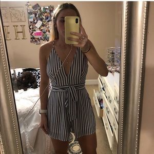 Blue and white striped romper